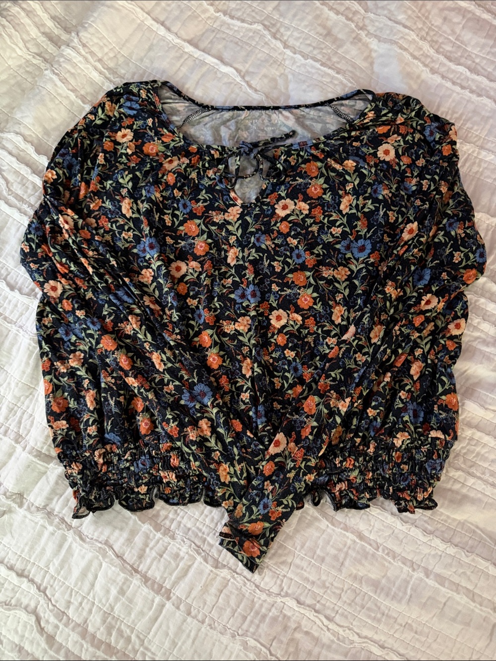 American Eagle Outfitters Navy Floral Smocked Crop Top